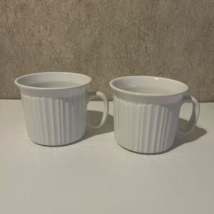 Corningware French White Soup Bowl Mug 20 oz Ribbed Stoneware Set Of 2 EUC